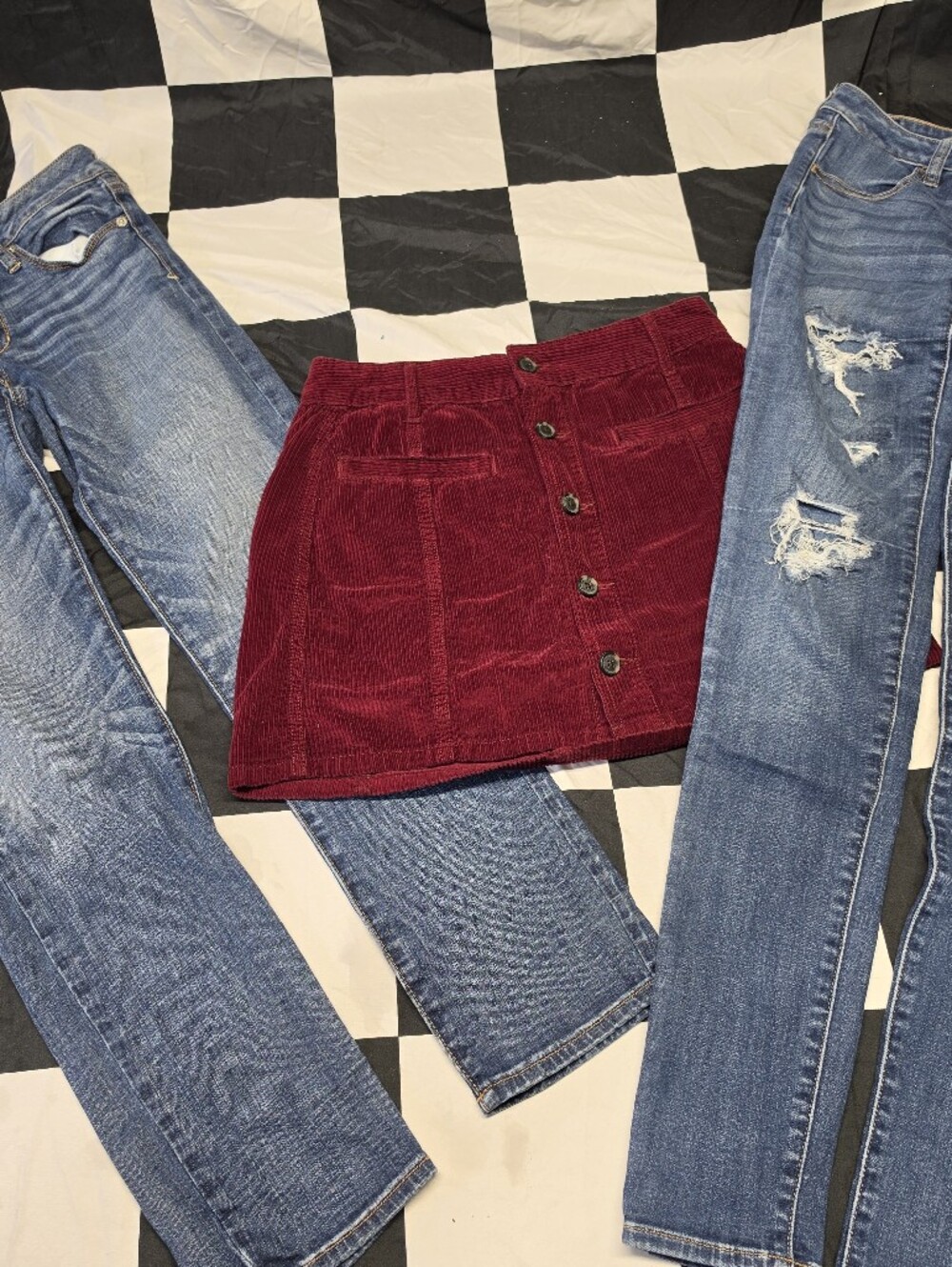 American Eagle Outfitters Women's Skinny Jeans Bundle With Corduroy A-line Skirt